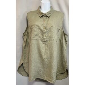 ELLEN TRACY Linen Olive Green Tank  Top‎ Sleeveless  Blouse Women's 3X Plus